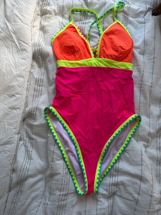 Popvil Other - Neon Colorblock One-Piece Swimsuit - Pink/Orange